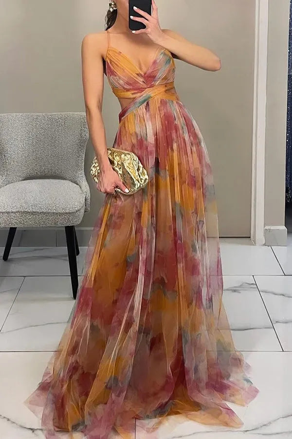 Women's Elegant Sleeveless Maxi Wedding Guest Dress with V-Neck