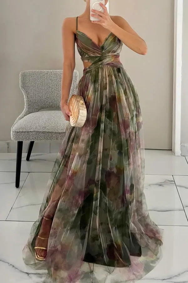 Women's Elegant Sleeveless Maxi Wedding Guest Dress with V-Neck
