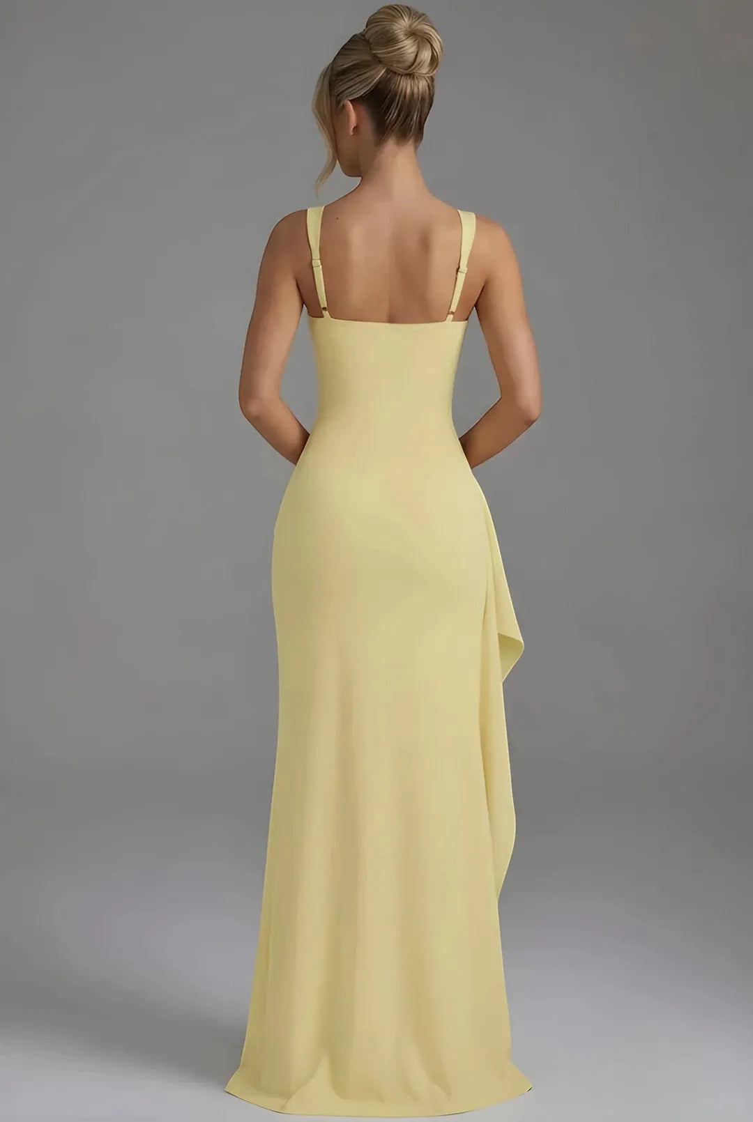 Women's Elegant Square Neck Maxi Wedding Guest Dress with Slit
