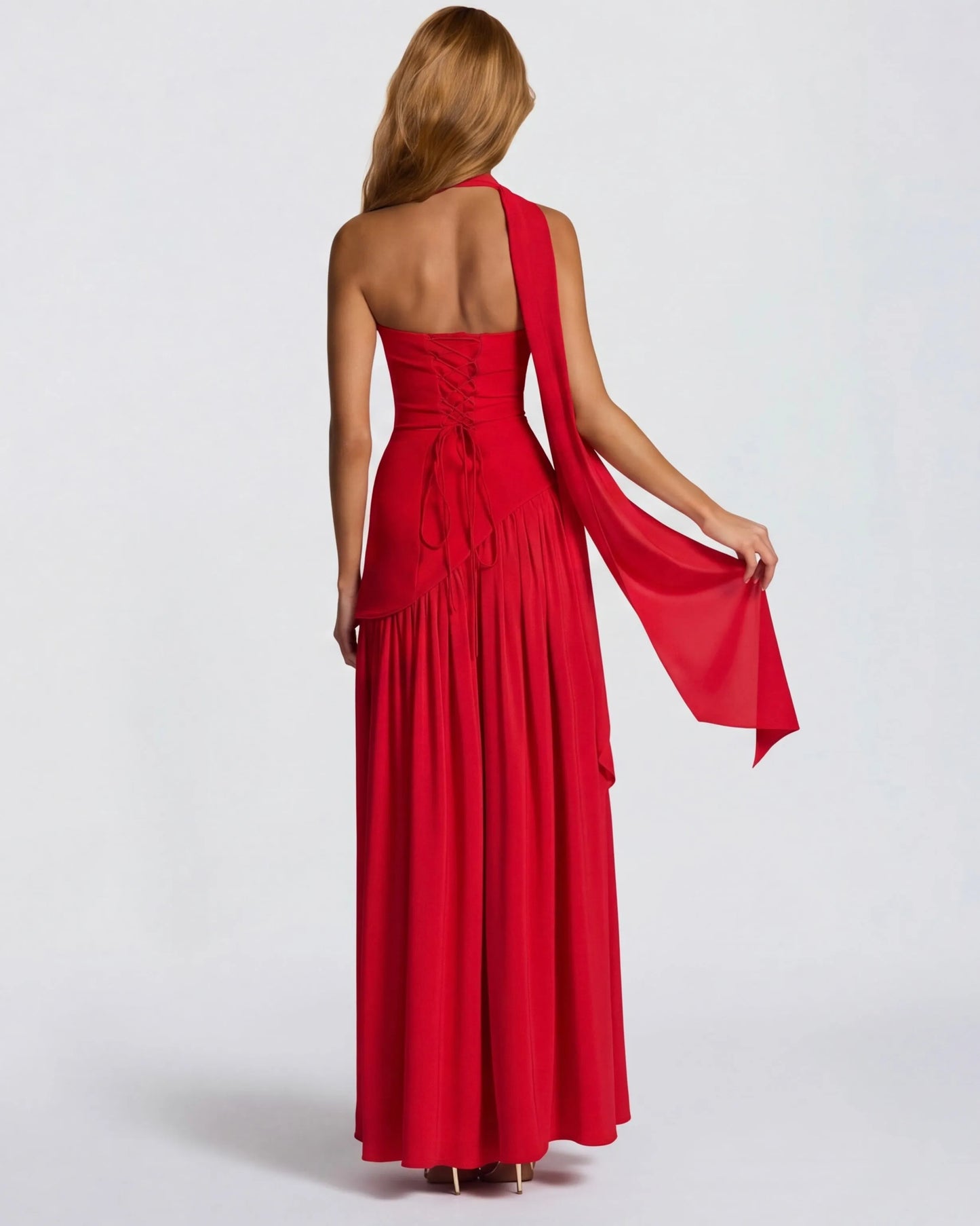 Women's Elegant Strapless Maxi Wedding Guest Dress with Slit