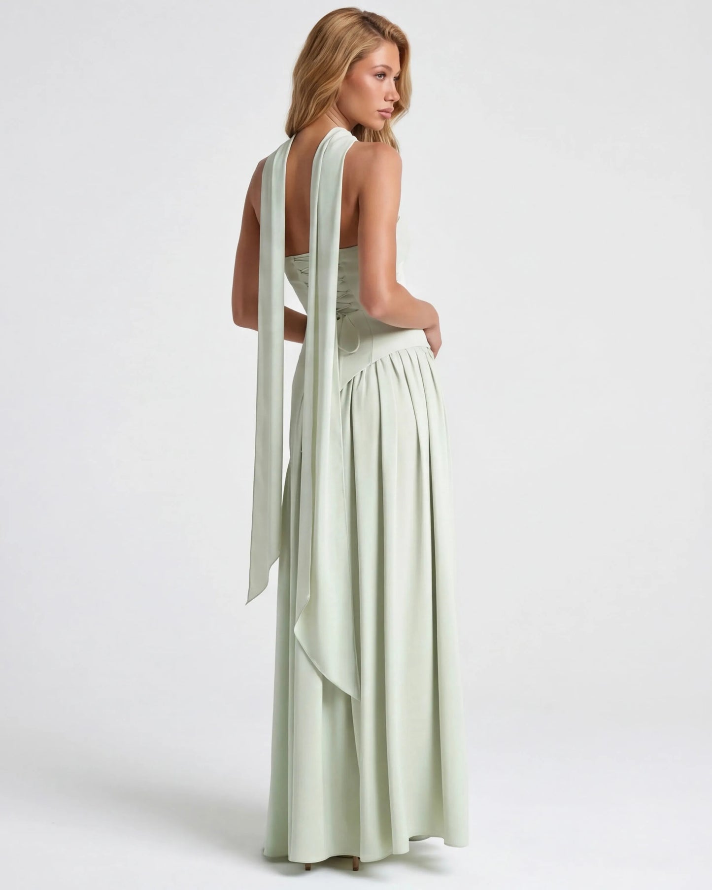Women's Elegant Strapless Maxi Wedding Guest Dress with Slit