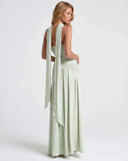 Women's Elegant Strapless Maxi Wedding Guest Dress with Slit