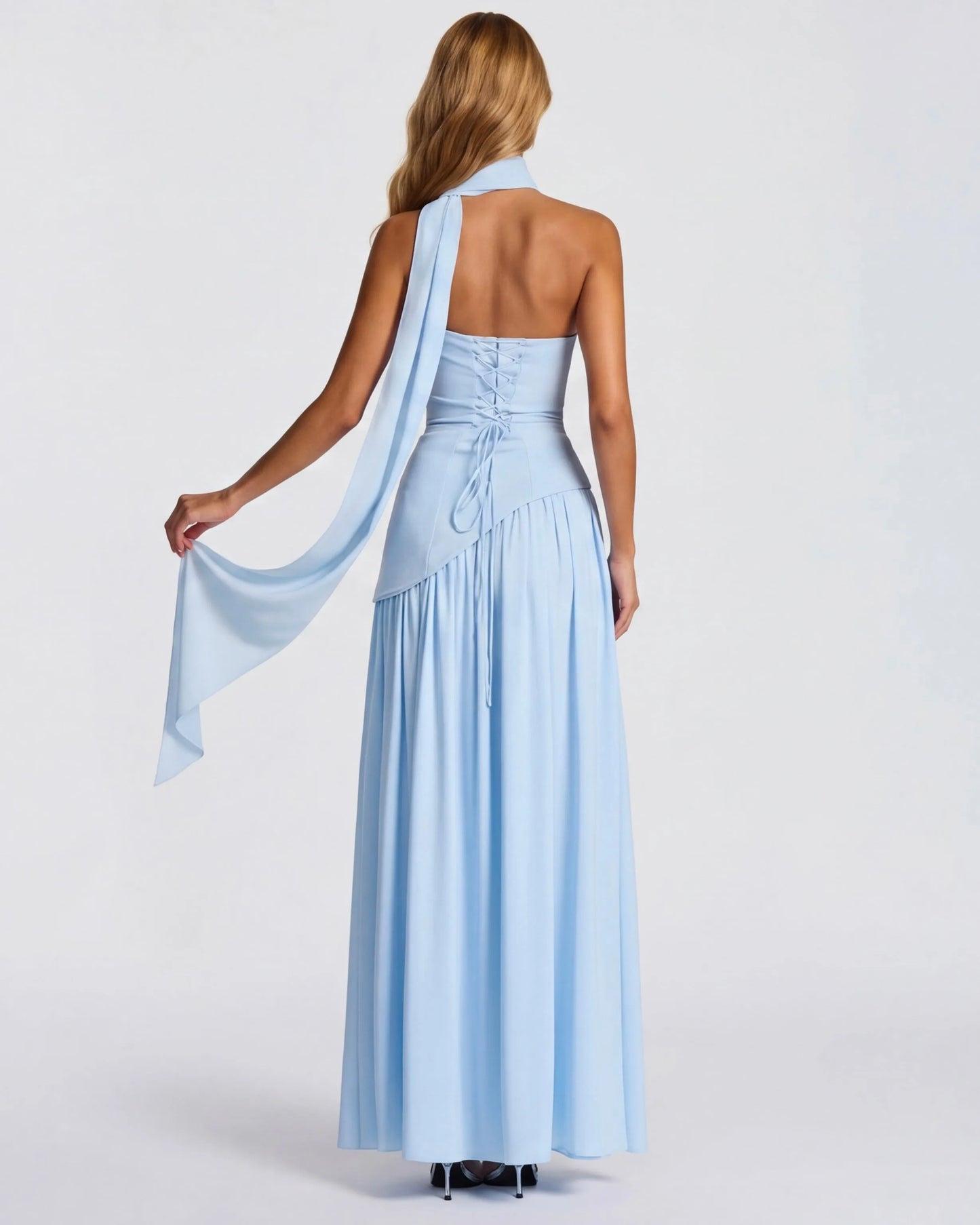 Women's Elegant Strapless Maxi Wedding Guest Dress with Slit
