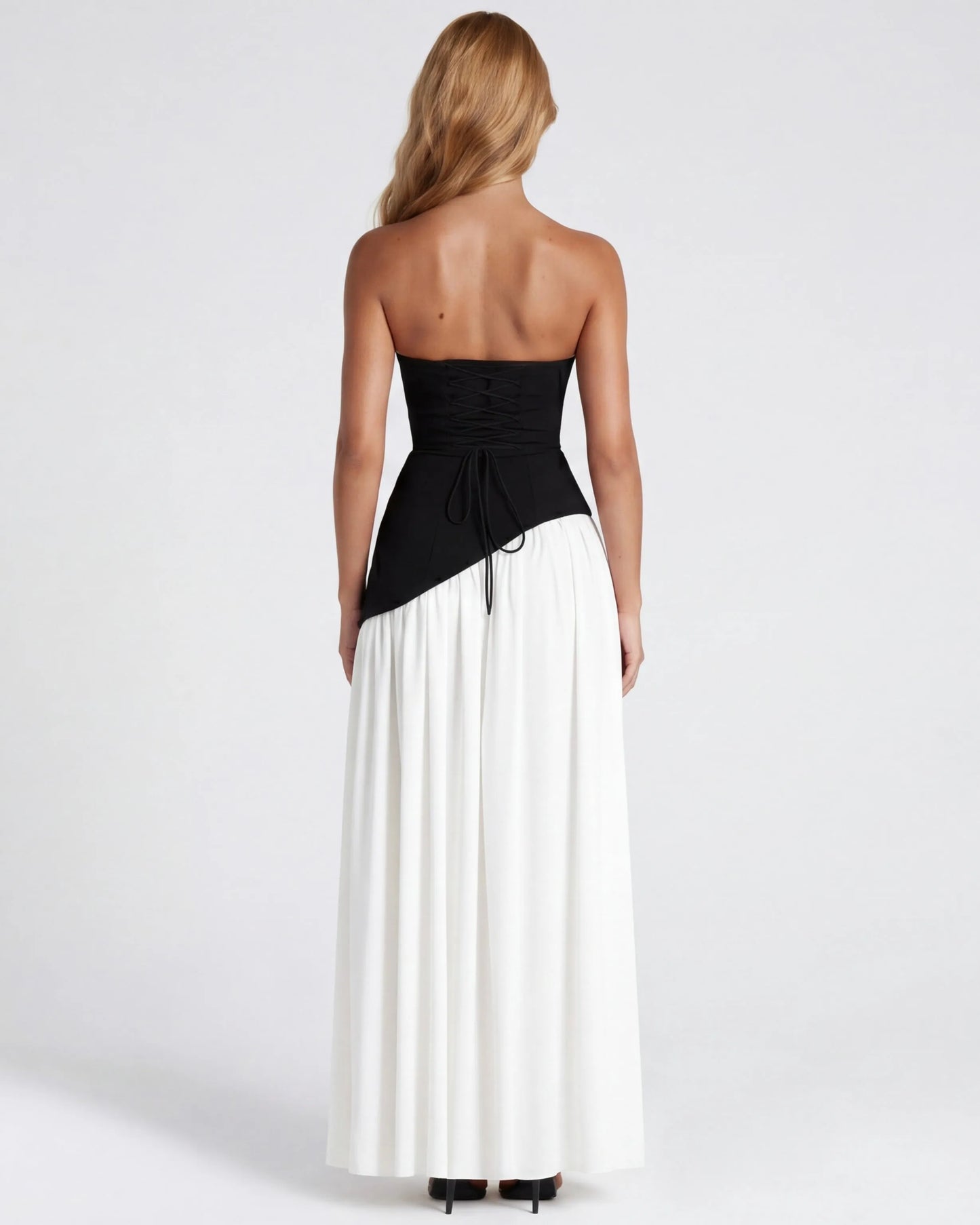 Women's Elegant Strapless Maxi Wedding Guest Dress with Slit