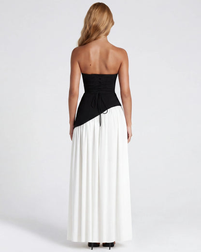 Women's Elegant Strapless Maxi Wedding Guest Dress with Slit