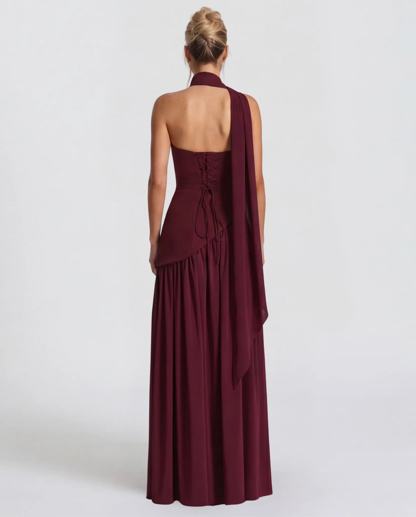 Women's Elegant Strapless Maxi Wedding Guest Dress with Slit