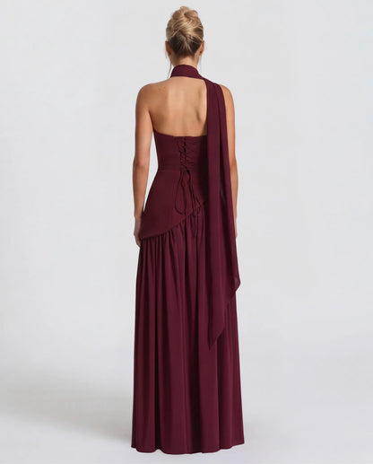 Women's Elegant Strapless Maxi Wedding Guest Dress with Slit