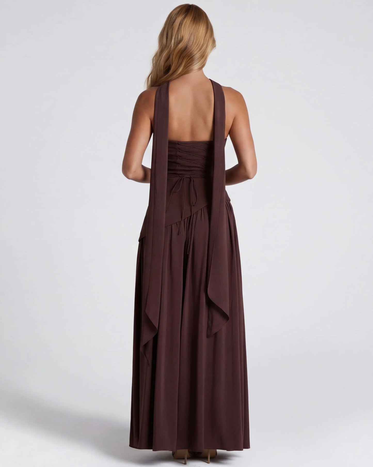 Women's Elegant Strapless Maxi Wedding Guest Dress with Slit