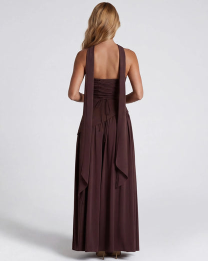 Women's Elegant Strapless Maxi Wedding Guest Dress with Slit