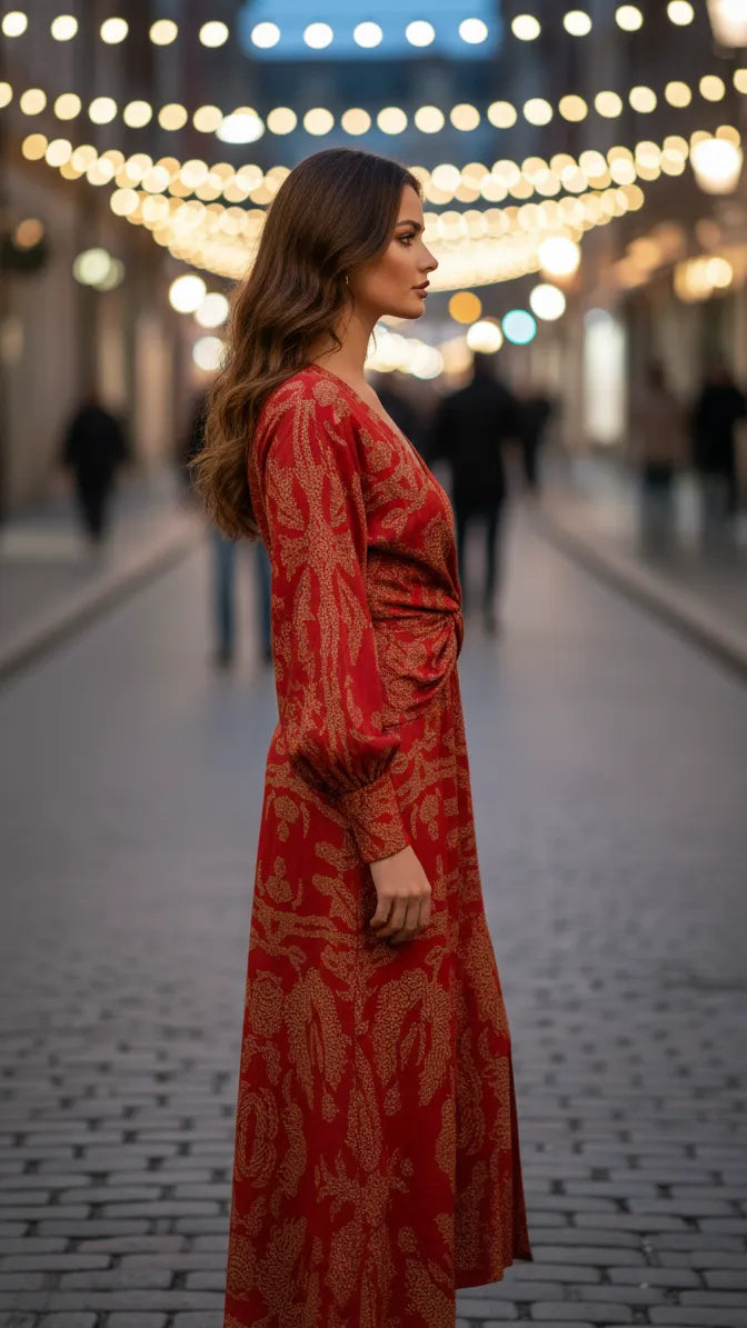 Women's Elegant V-Neck Maxi Wedding Guest Dress with Slit