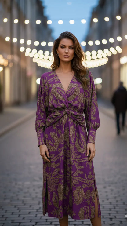 Women's Elegant V-Neck Maxi Wedding Guest Dress with Slit