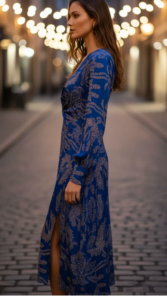 Women's Elegant V-Neck Maxi Wedding Guest Dress with Slit