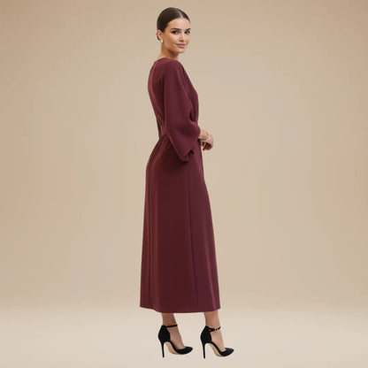 Women's Elegant Wrap Midi Wedding Guest Dress with Bell Sleeve