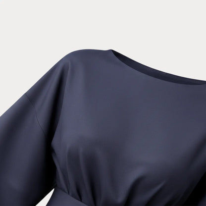 Women's Elegant Wrap Midi Wedding Guest Dress with Bell Sleeve