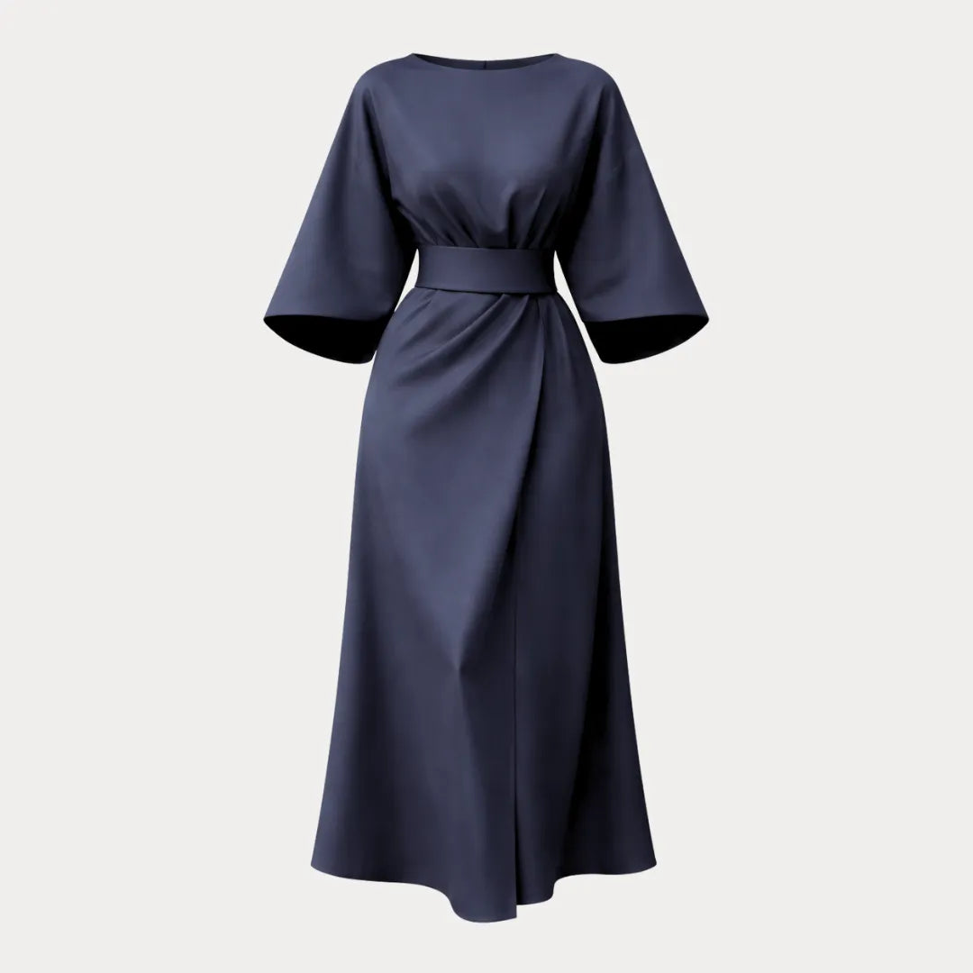 Women's Elegant Wrap Midi Wedding Guest Dress with Bell Sleeve