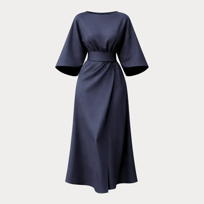 Women's Elegant Wrap Midi Wedding Guest Dress with Bell Sleeve