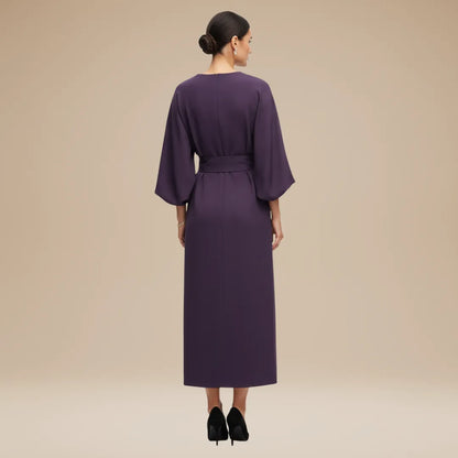 Women's Elegant Wrap Midi Wedding Guest Dress with Bell Sleeve