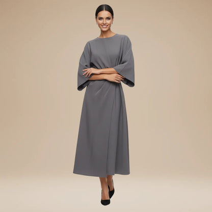 Women's Elegant Wrap Midi Wedding Guest Dress with Bell Sleeve