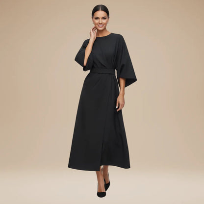 Women's Elegant Wrap Midi Wedding Guest Dress with Bell Sleeve