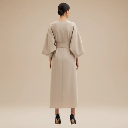 Women's Elegant Wrap Midi Wedding Guest Dress with Bell Sleeve