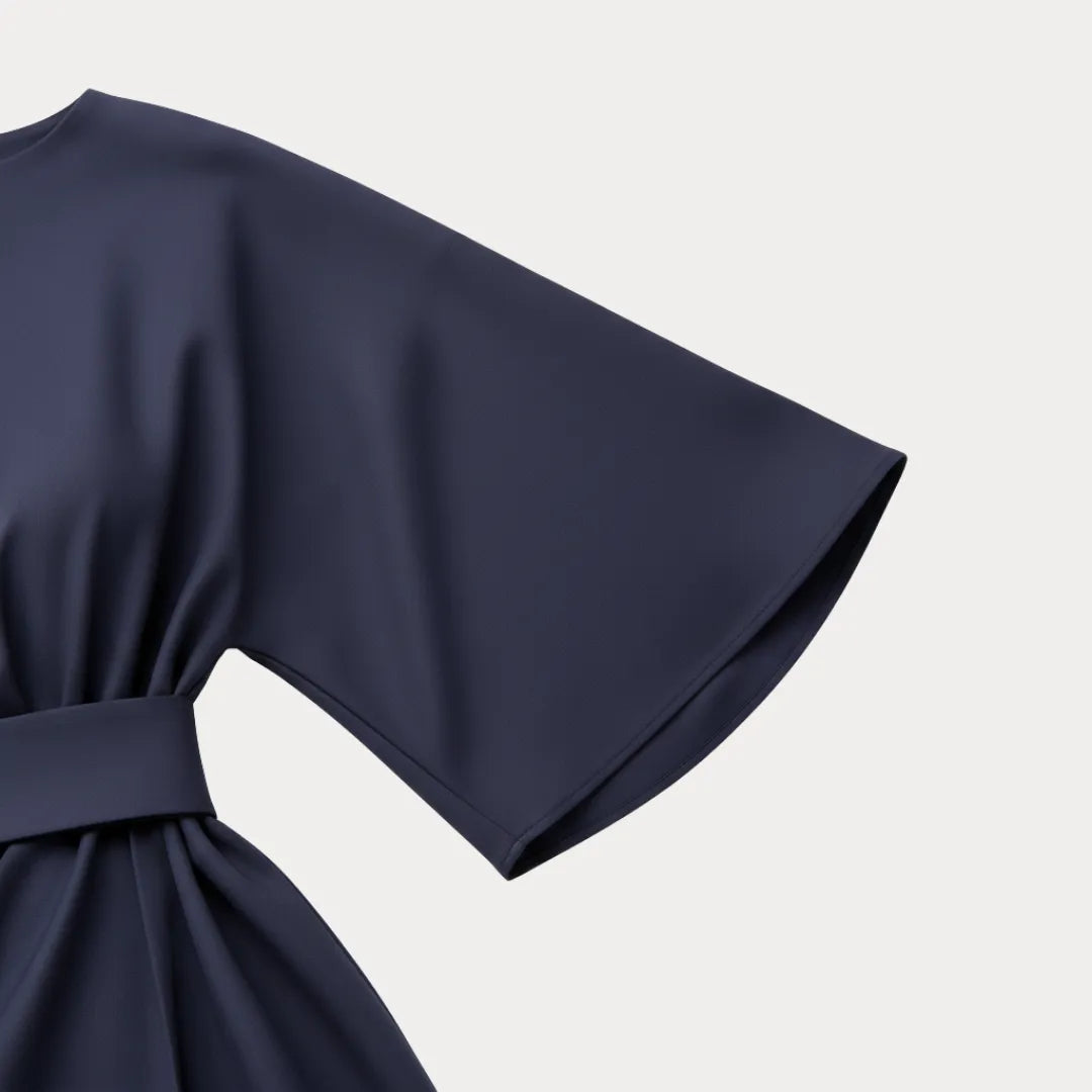Women's Elegant Wrap Midi Wedding Guest Dress with Bell Sleeve