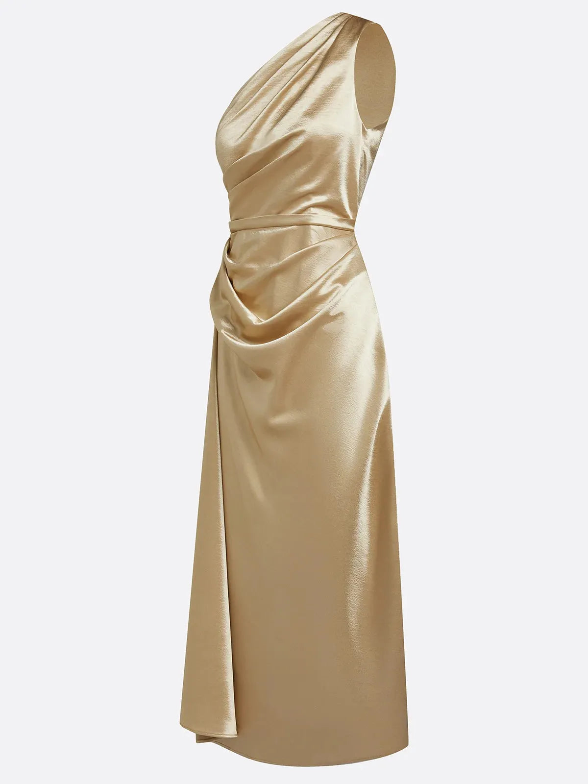 Women's Elegant Wrap Midi Wedding Guest Dress with One Shoulder