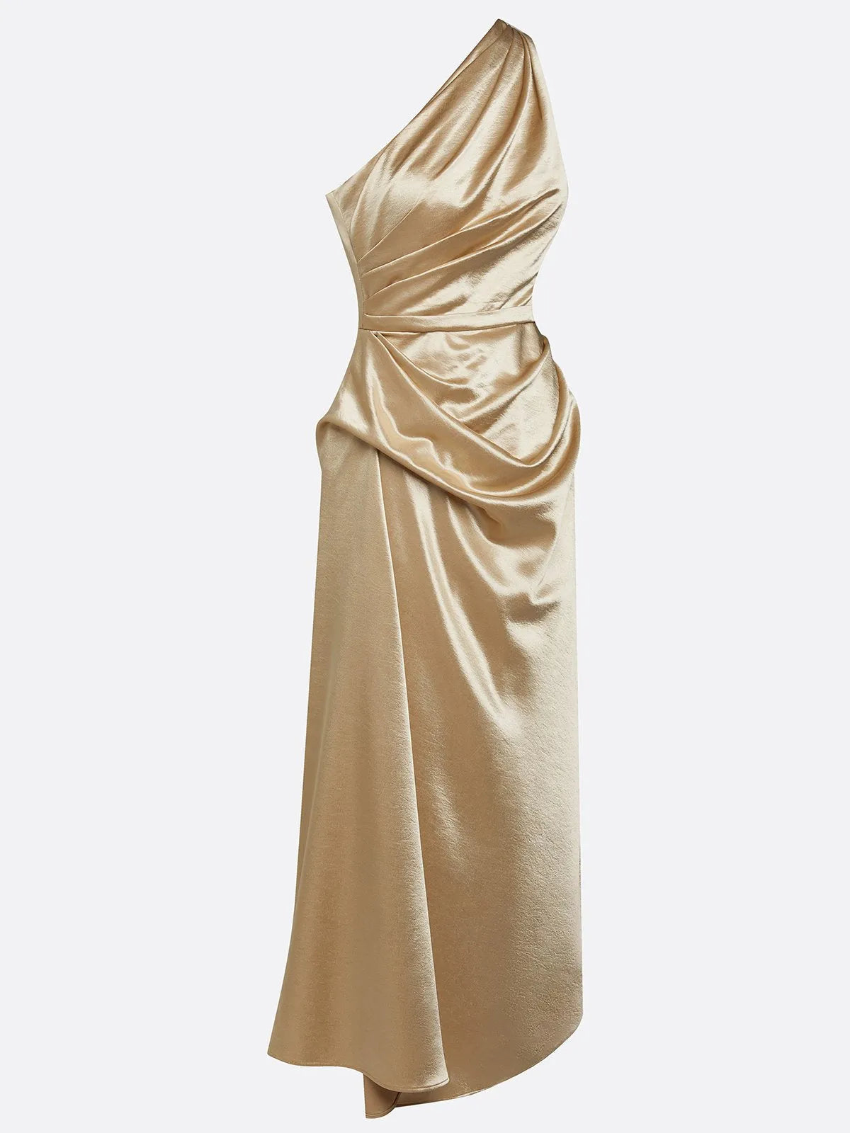 Women's Elegant Wrap Midi Wedding Guest Dress with One Shoulder