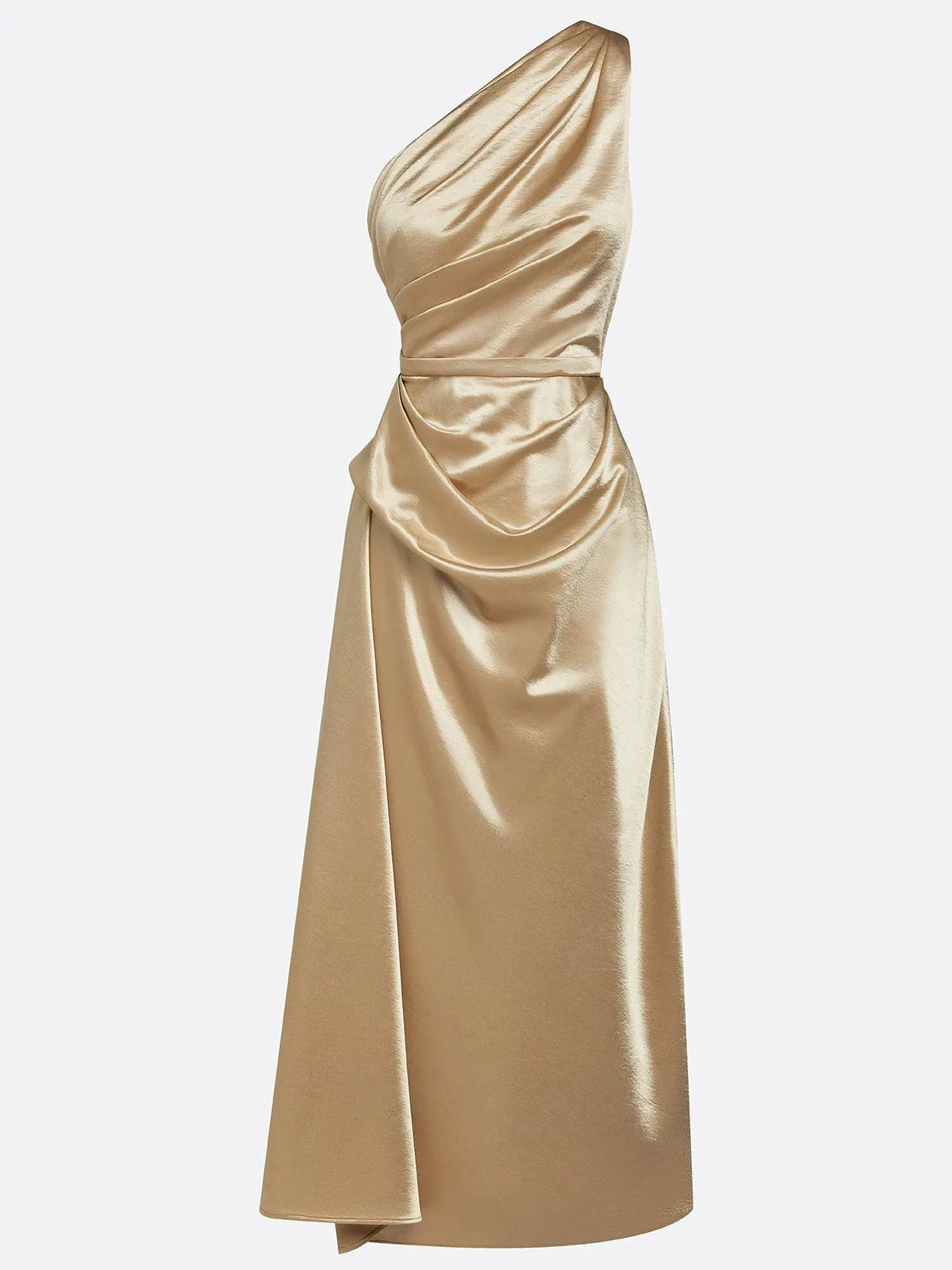 Women's Elegant Wrap Midi Wedding Guest Dress with One Shoulder