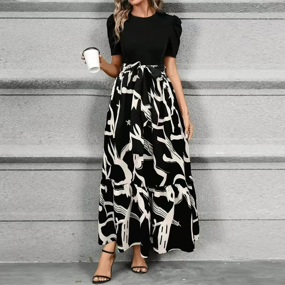 Women's Floral A-Line Maxi Wedding Guest Dress with Ruffle