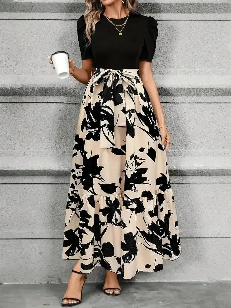 Women's Floral A-Line Maxi Wedding Guest Dress with Ruffle