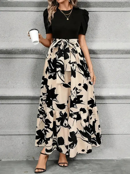 Women's Floral A-Line Maxi Wedding Guest Dress with Ruffle