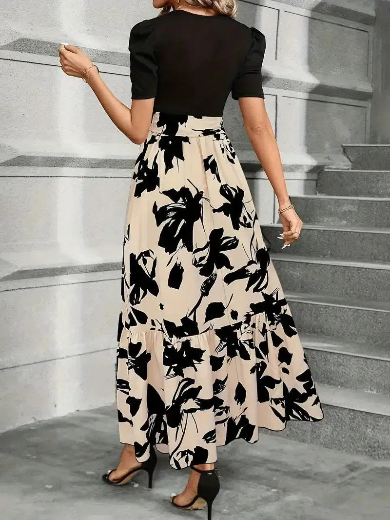 Women's Floral A-Line Maxi Wedding Guest Dress with Ruffle