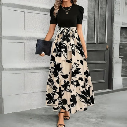 Women's Floral A-Line Maxi Wedding Guest Dress with Ruffle