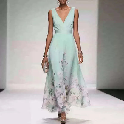 Women's Floral A-Line Maxi Wedding Guest Dress with V-Neck