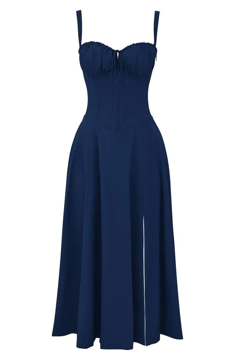 Women's Floral A-Line Midi Wedding Guest Dress with Slit
