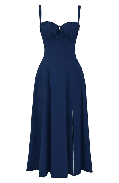 Women's Floral A-Line Midi Wedding Guest Dress with Slit