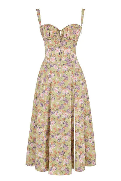 Women's Floral A-Line Midi Wedding Guest Dress with Slit