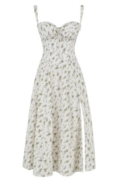 Women's Floral A-Line Midi Wedding Guest Dress with Slit