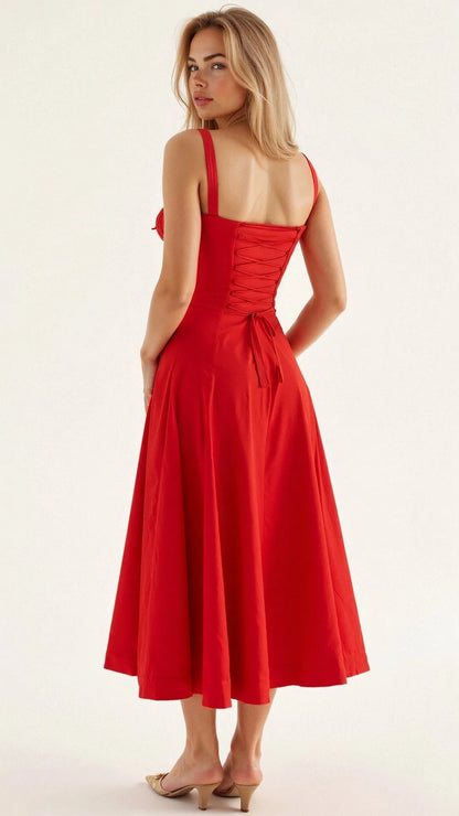 Women's Floral A-Line Midi Wedding Guest Dress with Slit