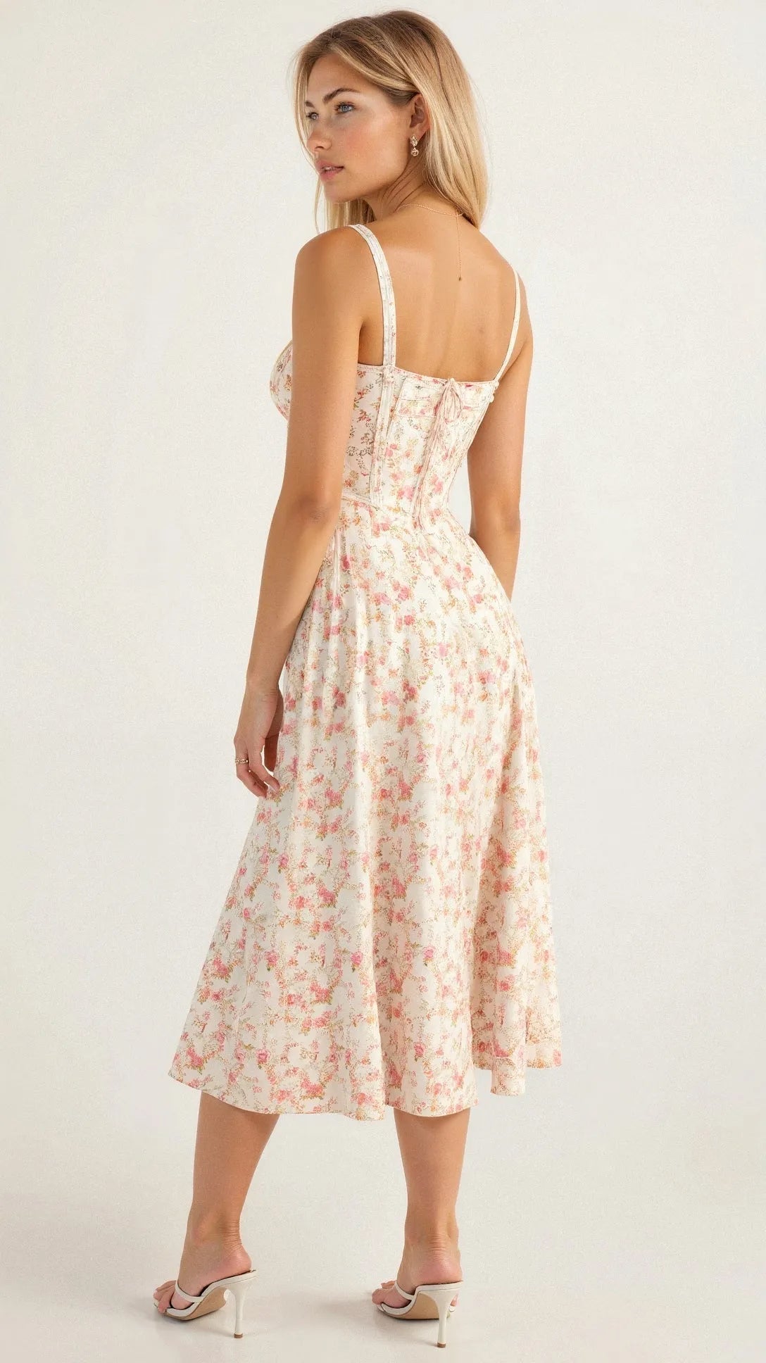 Women's Floral A-Line Midi Wedding Guest Dress with Slit