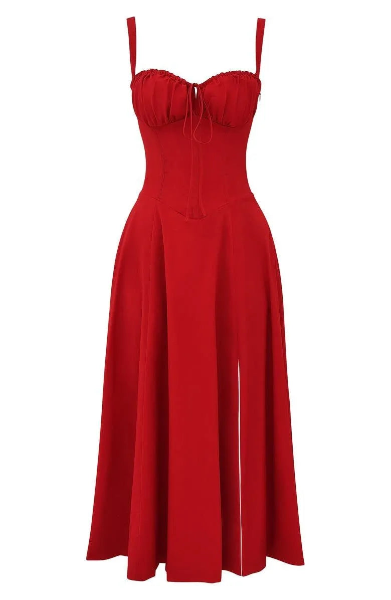 Women's Floral A-Line Midi Wedding Guest Dress with Slit