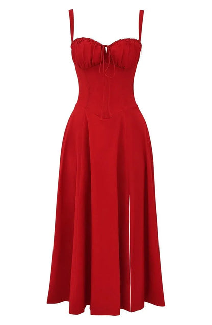 Women's Floral A-Line Midi Wedding Guest Dress with Slit
