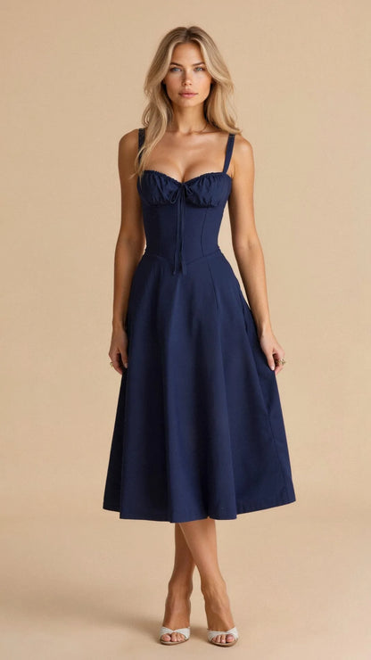 Women's Floral A-Line Midi Wedding Guest Dress with Slit
