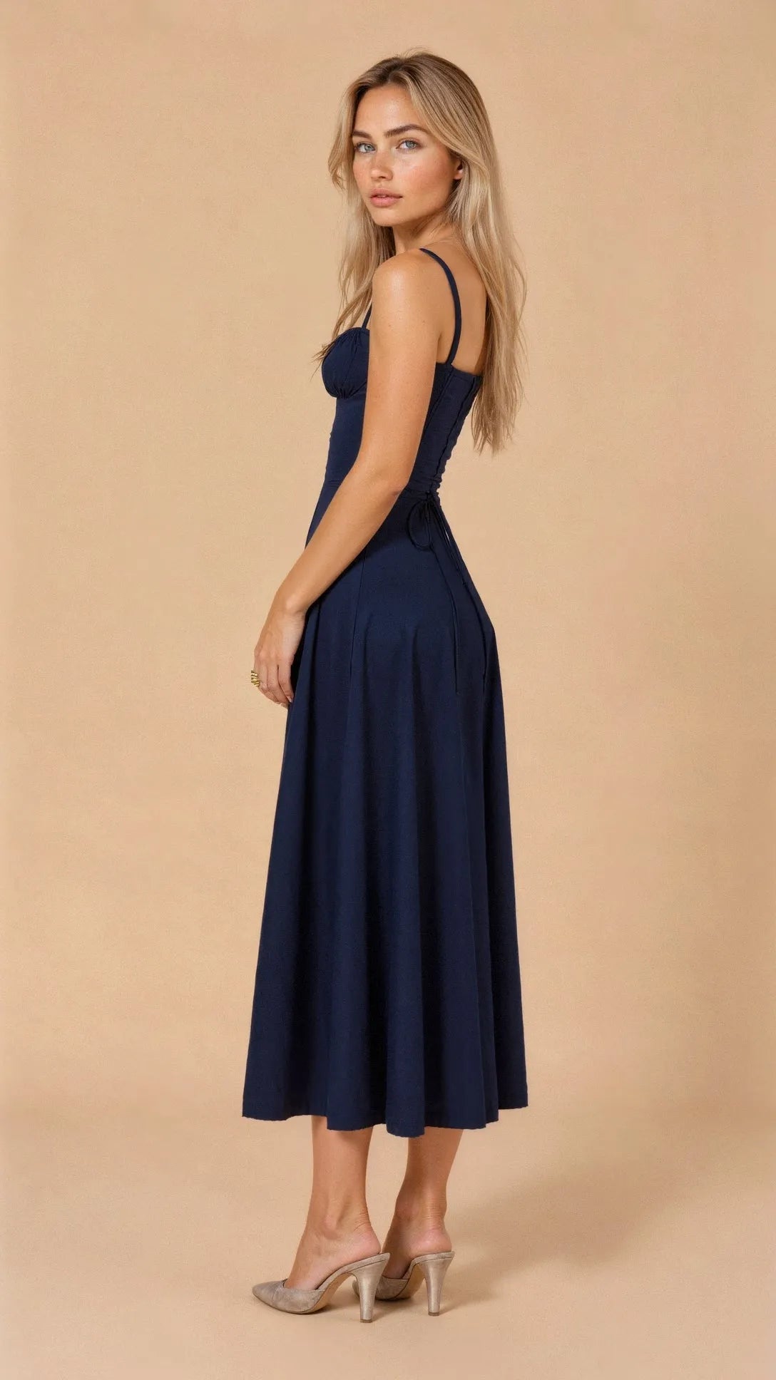 Women's Floral A-Line Midi Wedding Guest Dress with Slit