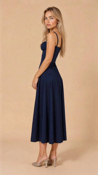Women's Floral A-Line Midi Wedding Guest Dress with Slit