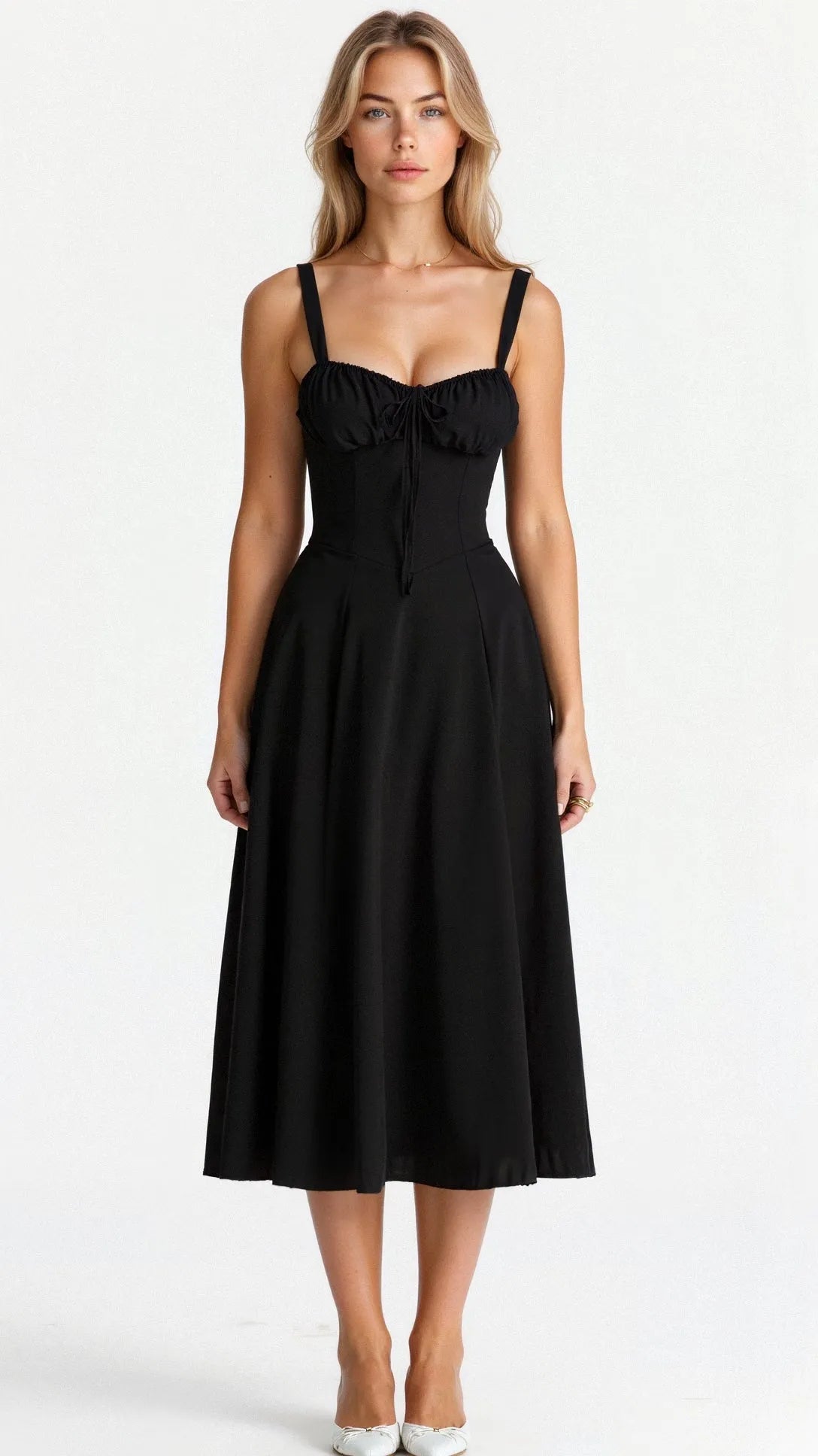 Women's Floral A-Line Midi Wedding Guest Dress with Slit