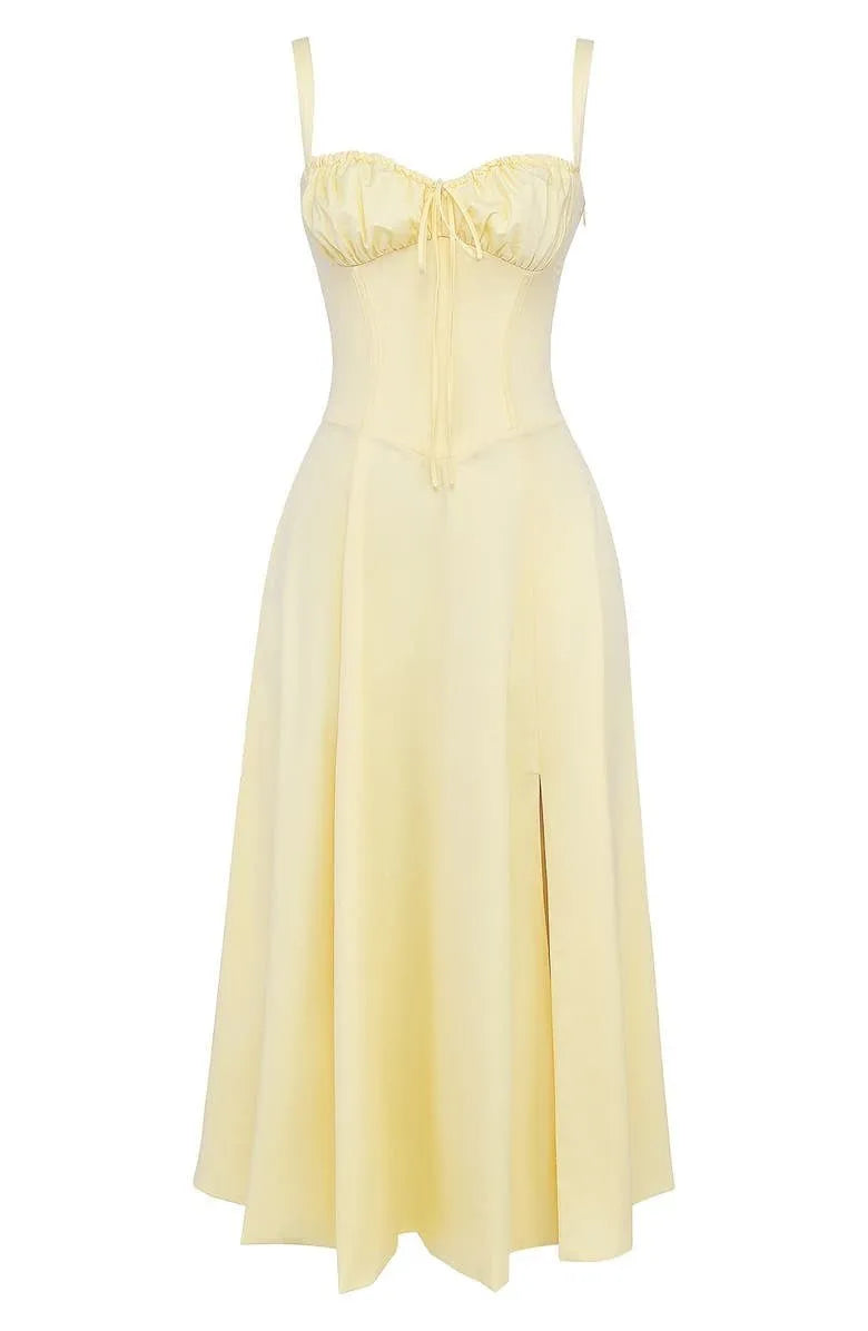 Women's Floral A-Line Midi Wedding Guest Dress with Slit
