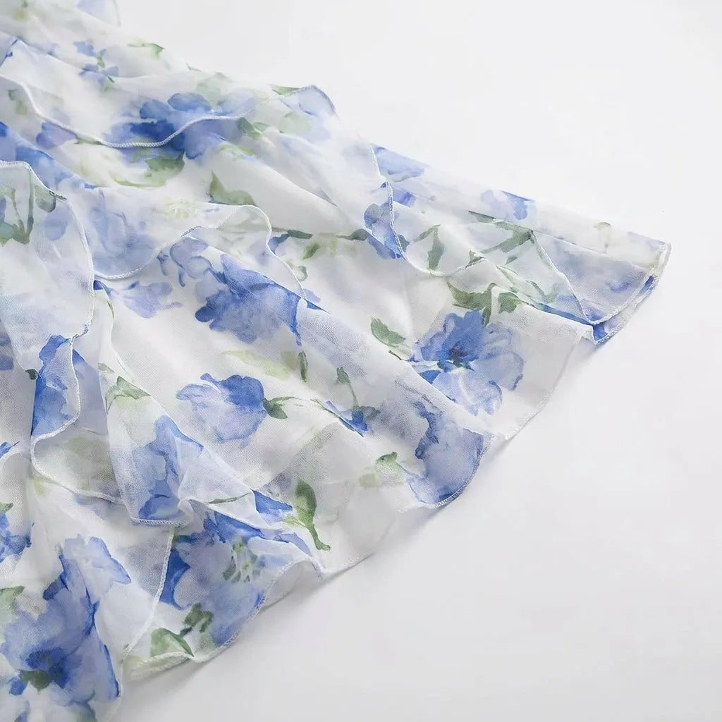 Women's Floral Corset Maxi Wedding Guest Dress with Ruffles