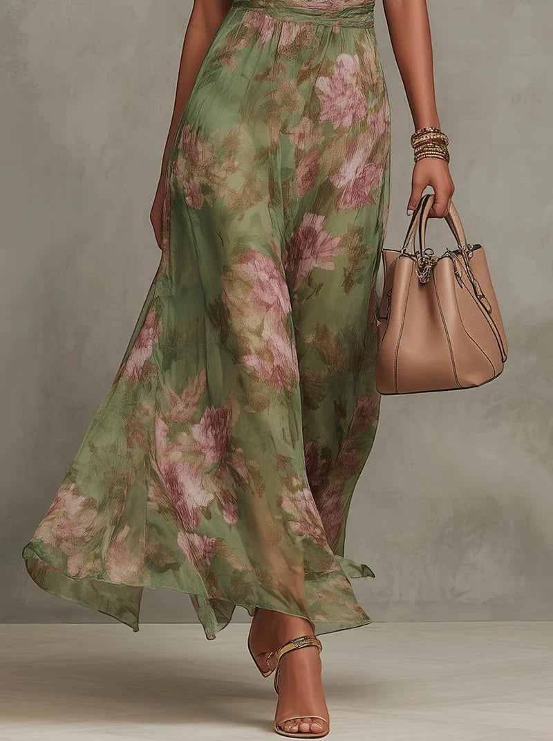 Women's Floral Elegant Maxi Wedding Guest Dress with High Neck