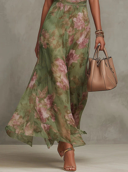 Women's Floral Elegant Maxi Wedding Guest Dress with High Neck